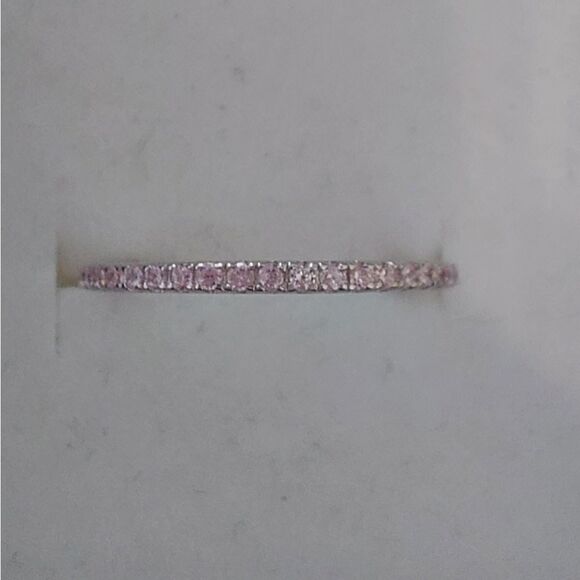 925 Sterling Silver Pink Wedding Band Ring - Picture 5 of 6